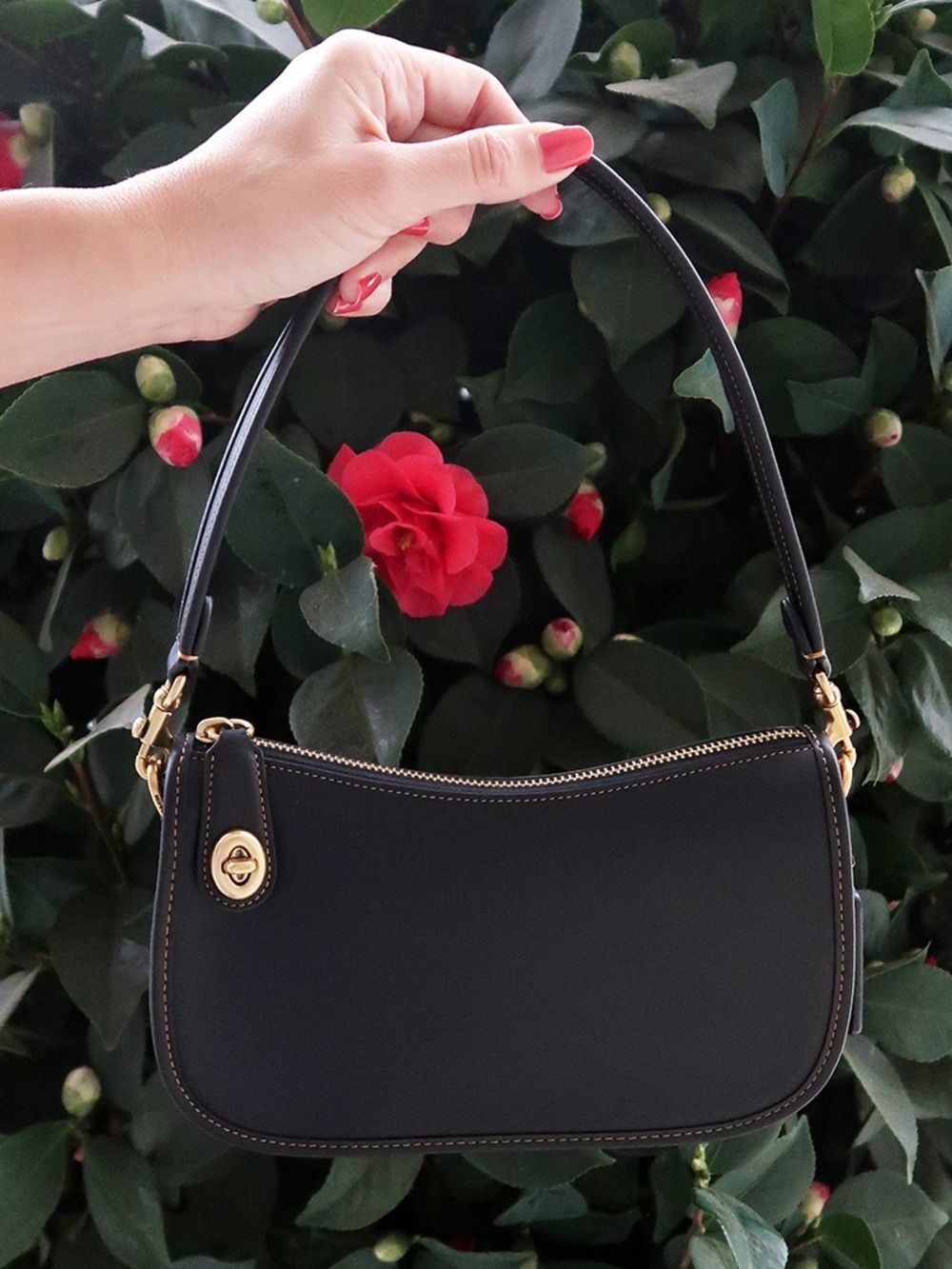 Coach The Swinger 20 Small Black Leather Shoulder Bag